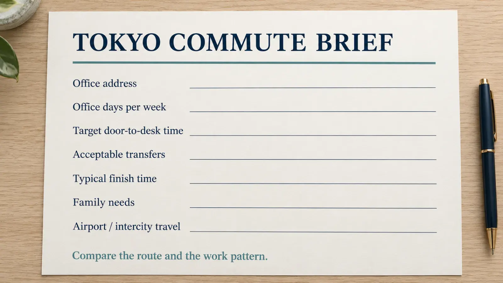 “HR commute brief for Tokyo assignee housing”.
