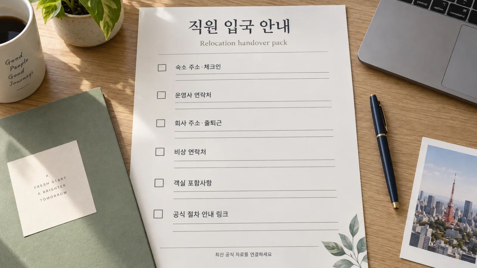 “도쿄 직원 relocation handover pack”.