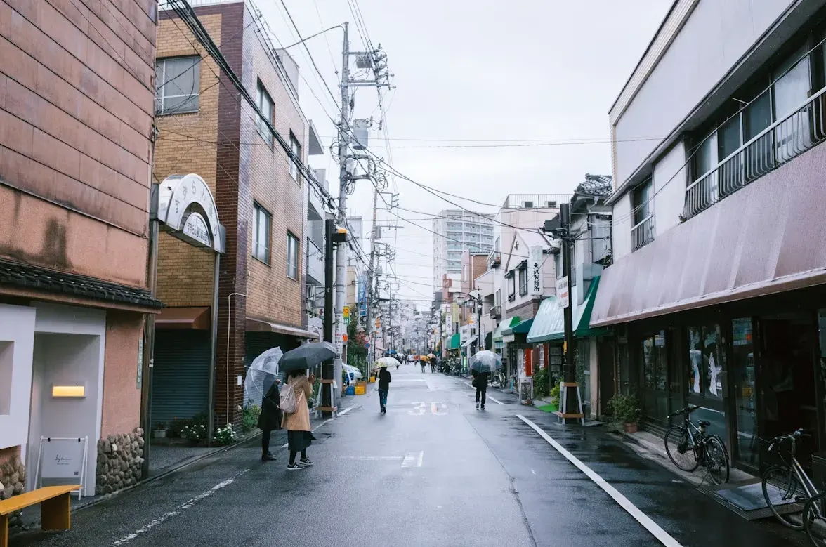 Rainy street in Tokyo during the humid summer season