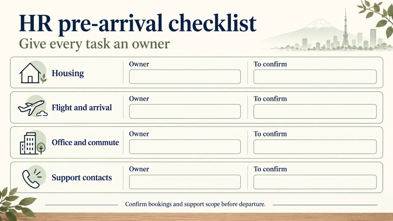 “HR checklist for relocating employees to Tokyo”.