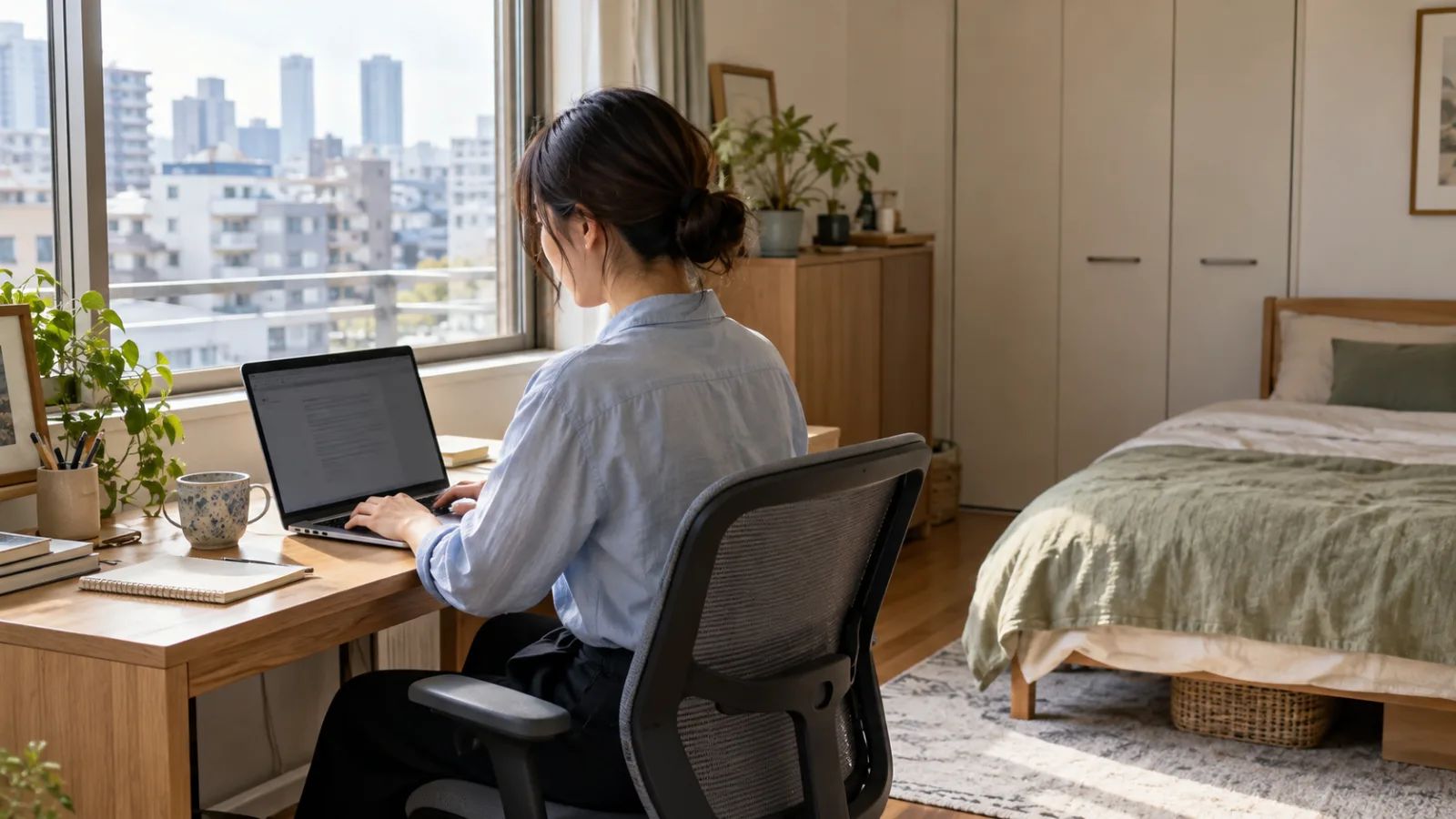 “Remote work setup during a Tokyo relocation”.