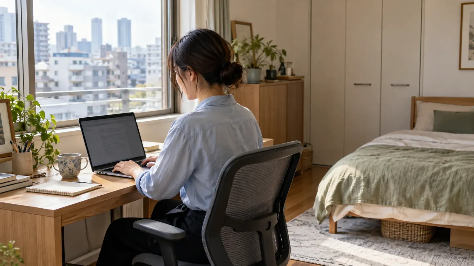 “Remote work setup during a Tokyo relocation”.