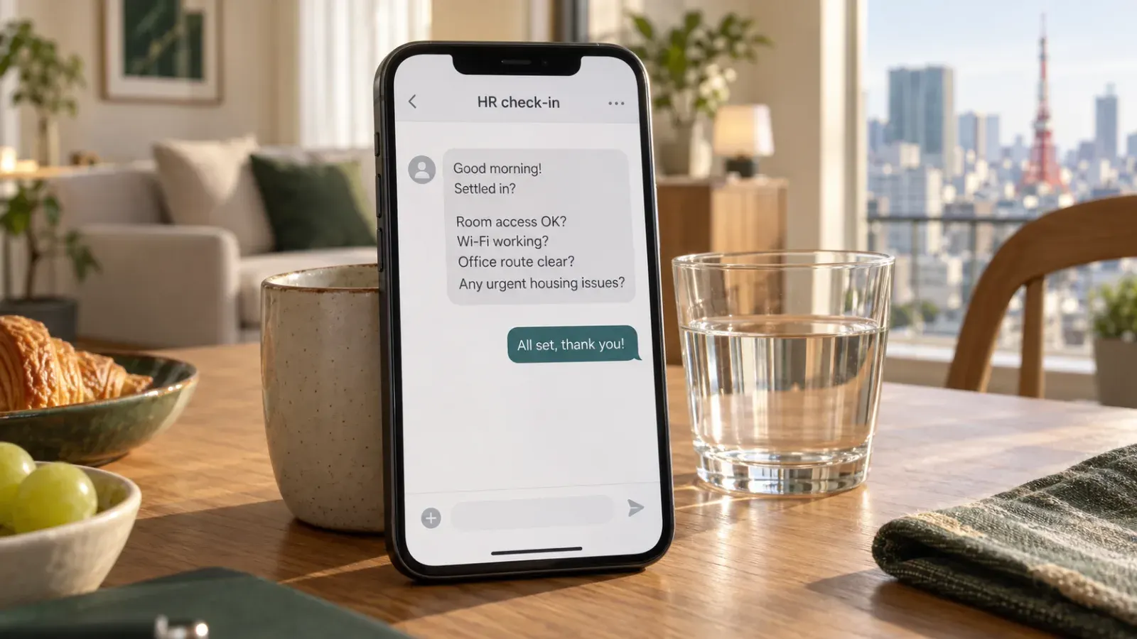 “HR check-in after Tokyo assignee move-in”