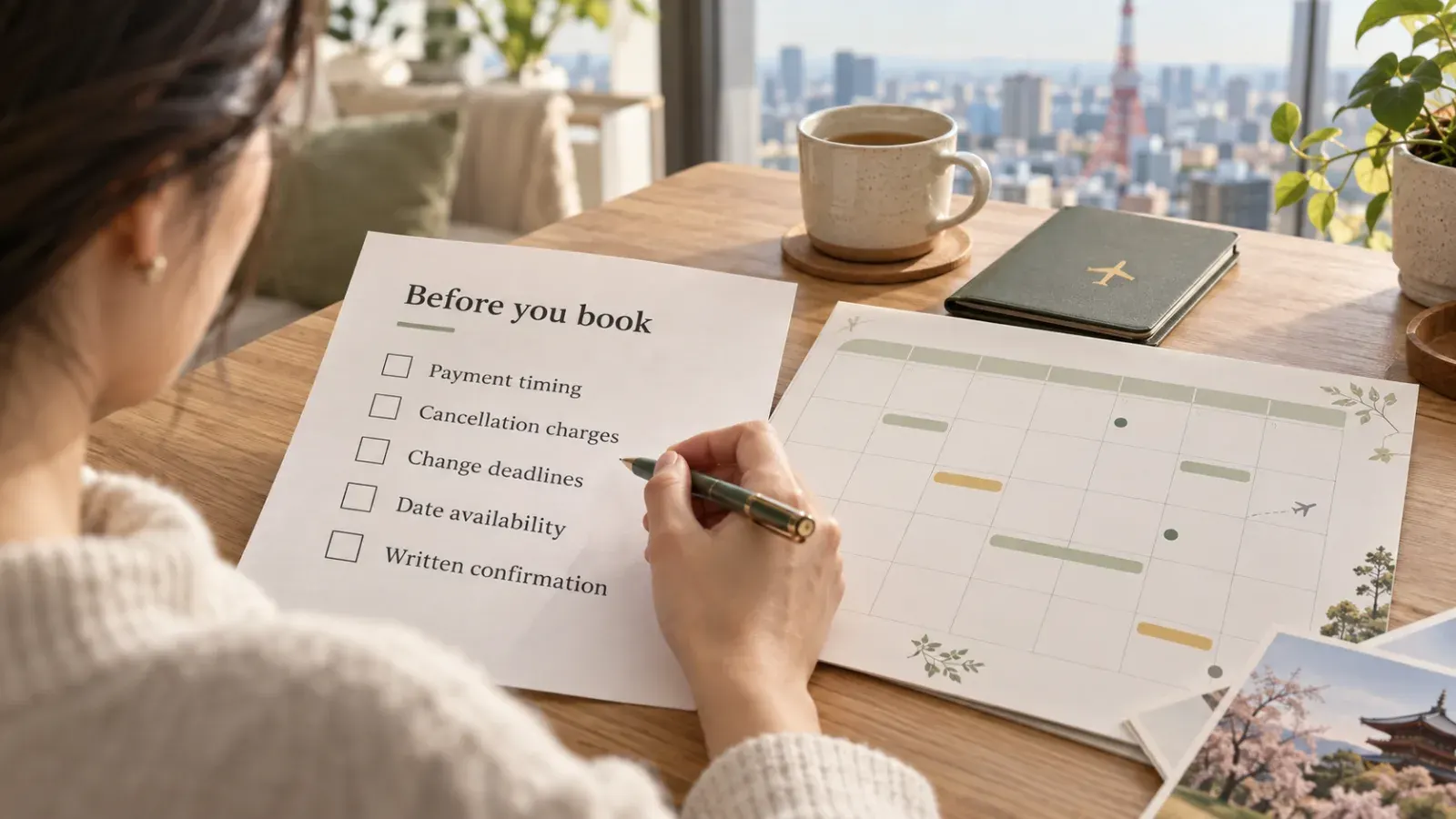 A travel planning calendar with confirmed and tentative dates clearly separated.