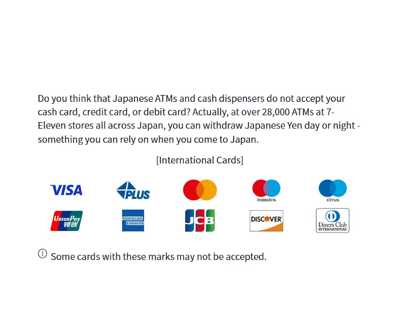 A Seven Bank ATM screen showing international card and multilingual options.