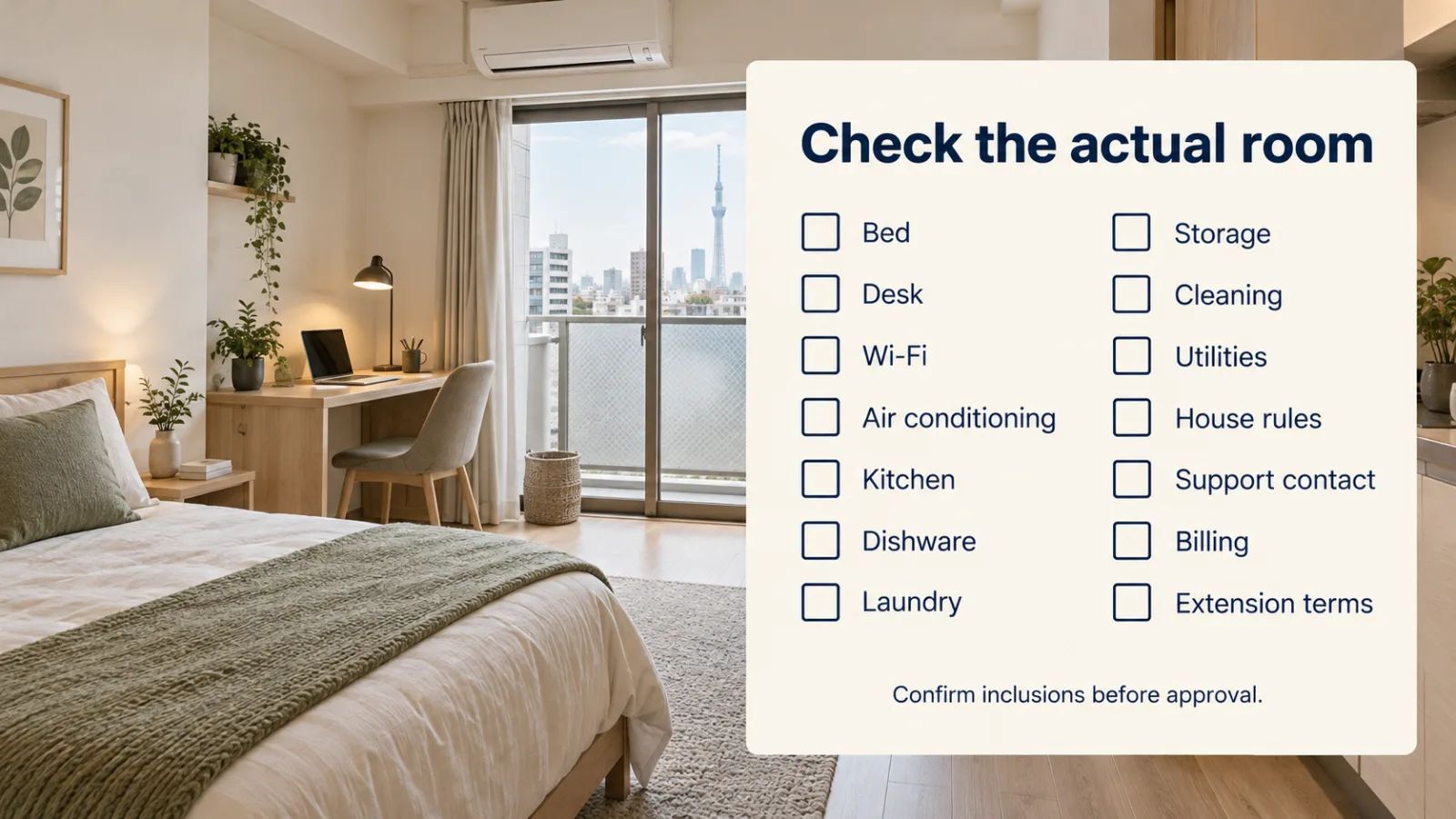 “Corporate furnished apartment checklist Tokyo”.