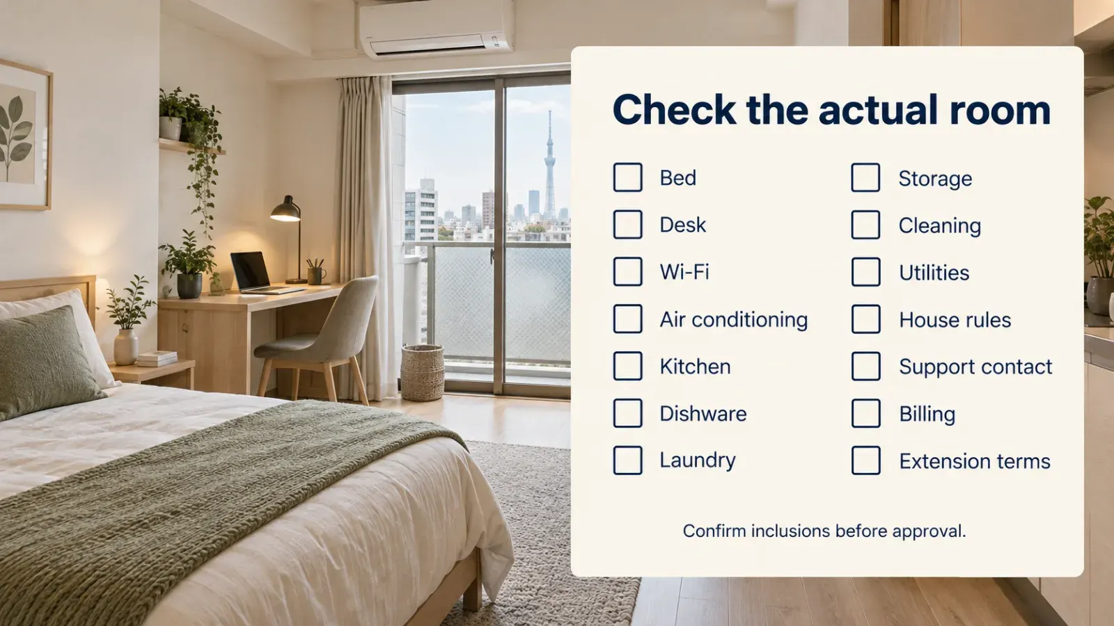 “Corporate furnished apartment checklist Tokyo”.