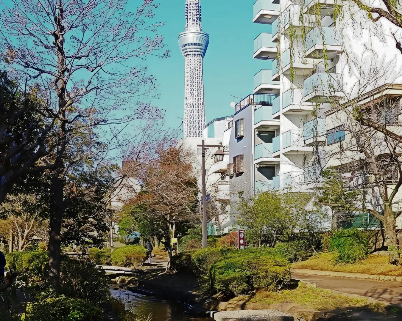 A quiet neighborhood street between Kinshicho and Tokyo Skytree