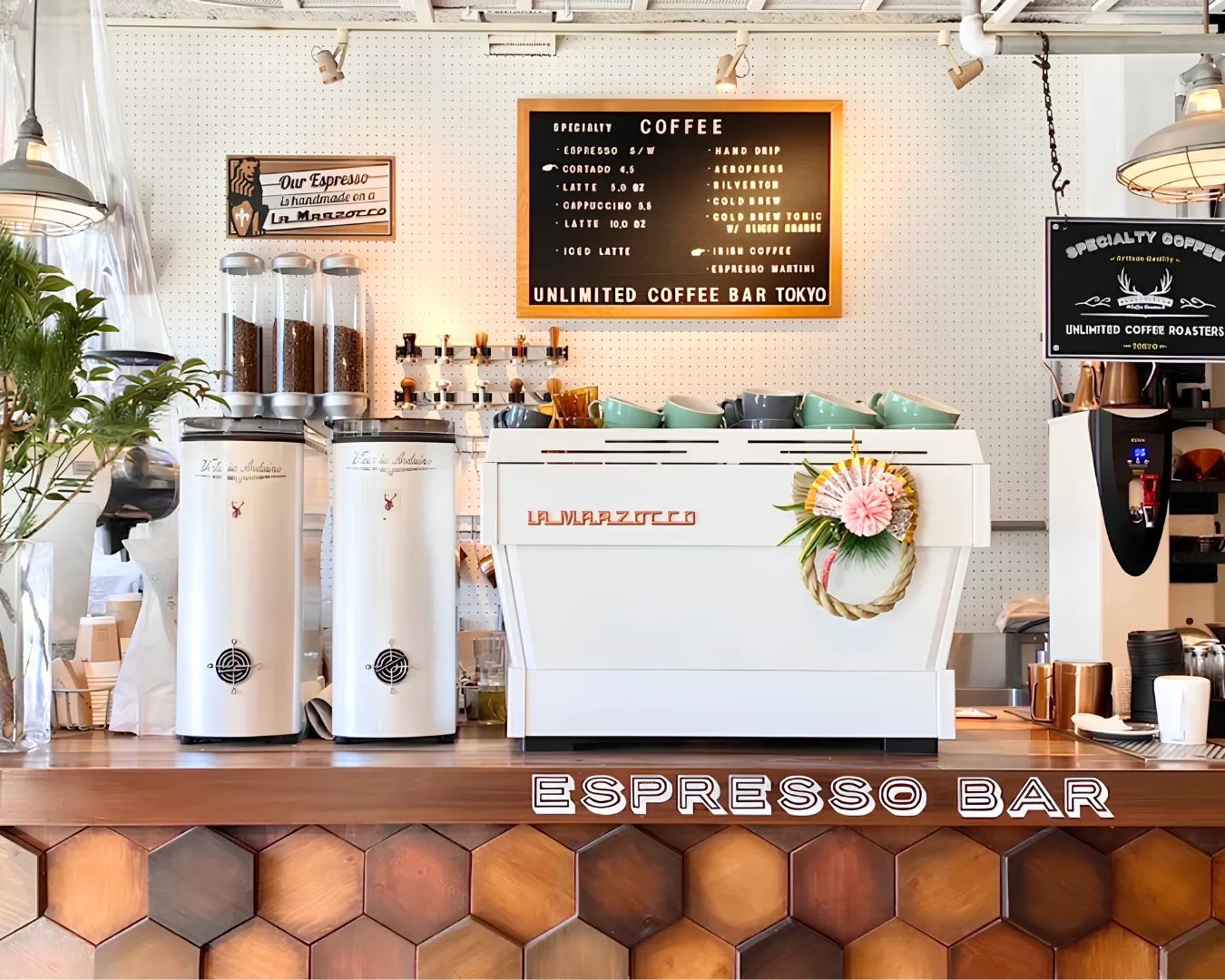A barista preparing specialty coffee at UNLIMITED COFFEE BAR near Tokyo Skytree